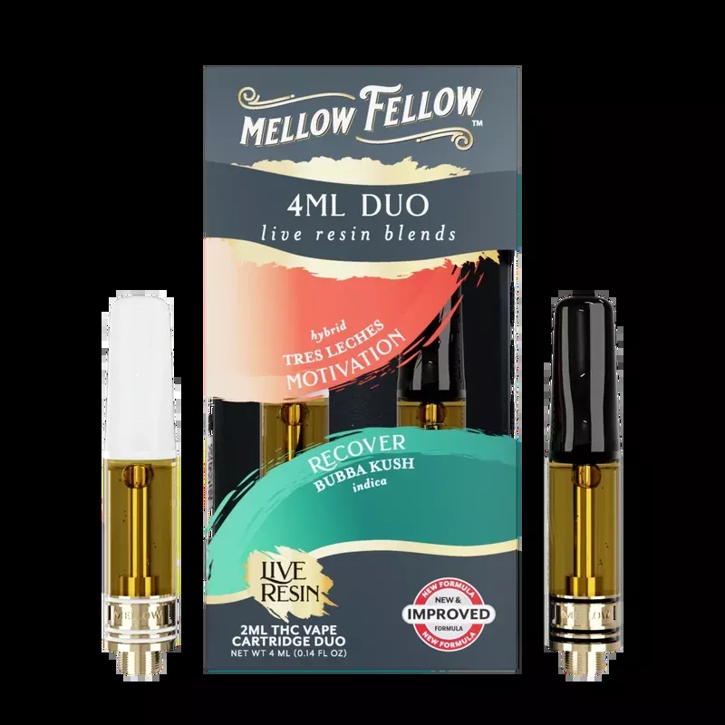 Motivation – Tres Leches (Hybrid) & Recover – Bubba Kush (Indica) – Live Resin 4ml Vape Cart Duo